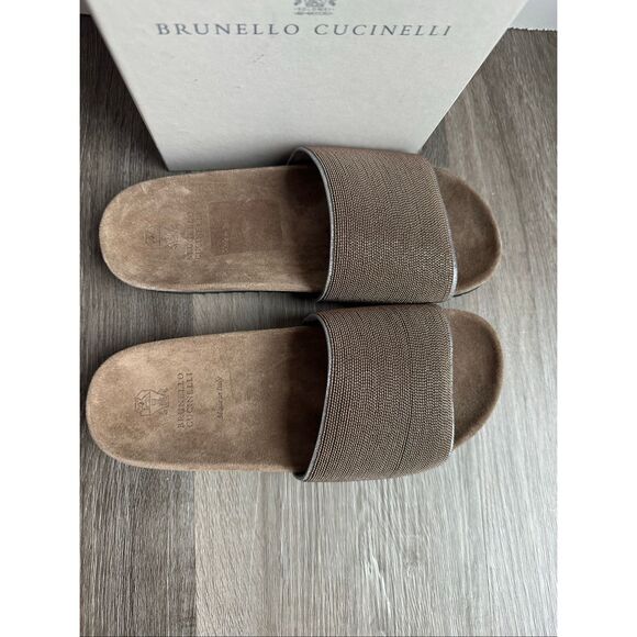 BRUNELLO CUCINELL Bead-embellished suede slides EU36/US6 $995 - Picture 9 of 14